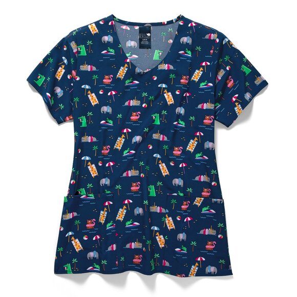 Zoe+Chloe Performance V-Neck Print Scrub Top Z12213 SFSP - Picture 1 of 1
